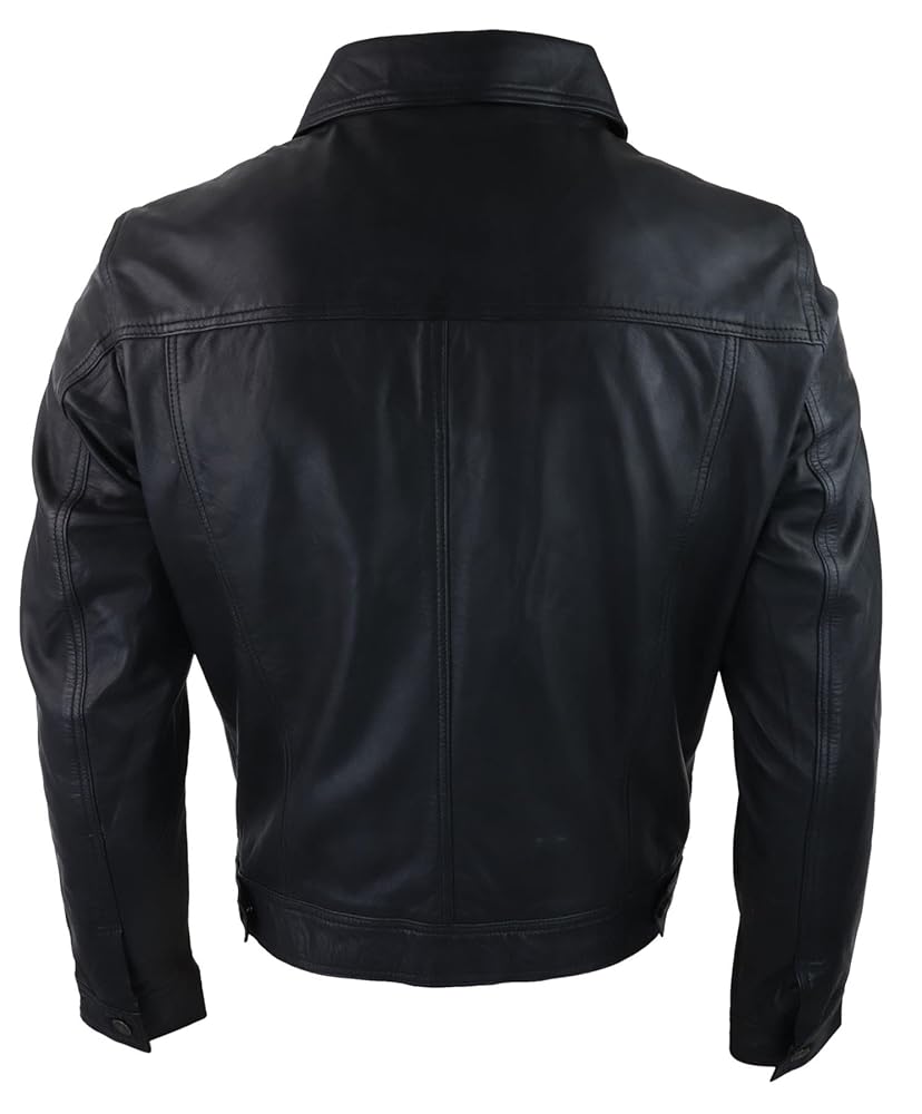【汚れなし】RETRO SYNTHETIC LEATHER JACKET Mens Fitted Vintage Shirt Style Retro Leather Jacket Black